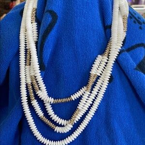 Elegant White and Gold Beaded Necklace with matching clip on earrings